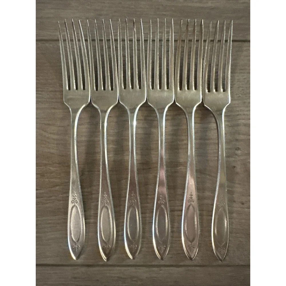 Oneida Community Silverplate 1917 Adam 6 Dinner Forks Flat Handle 7‎ 3/4
